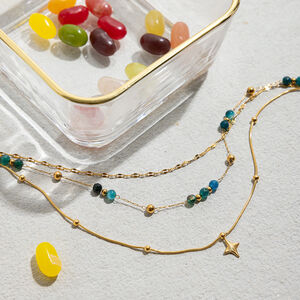 1 Piece Retro Beads Star Stainless Steel Waterproof Gold Color Women's Layered Necklaces h5 Picture5