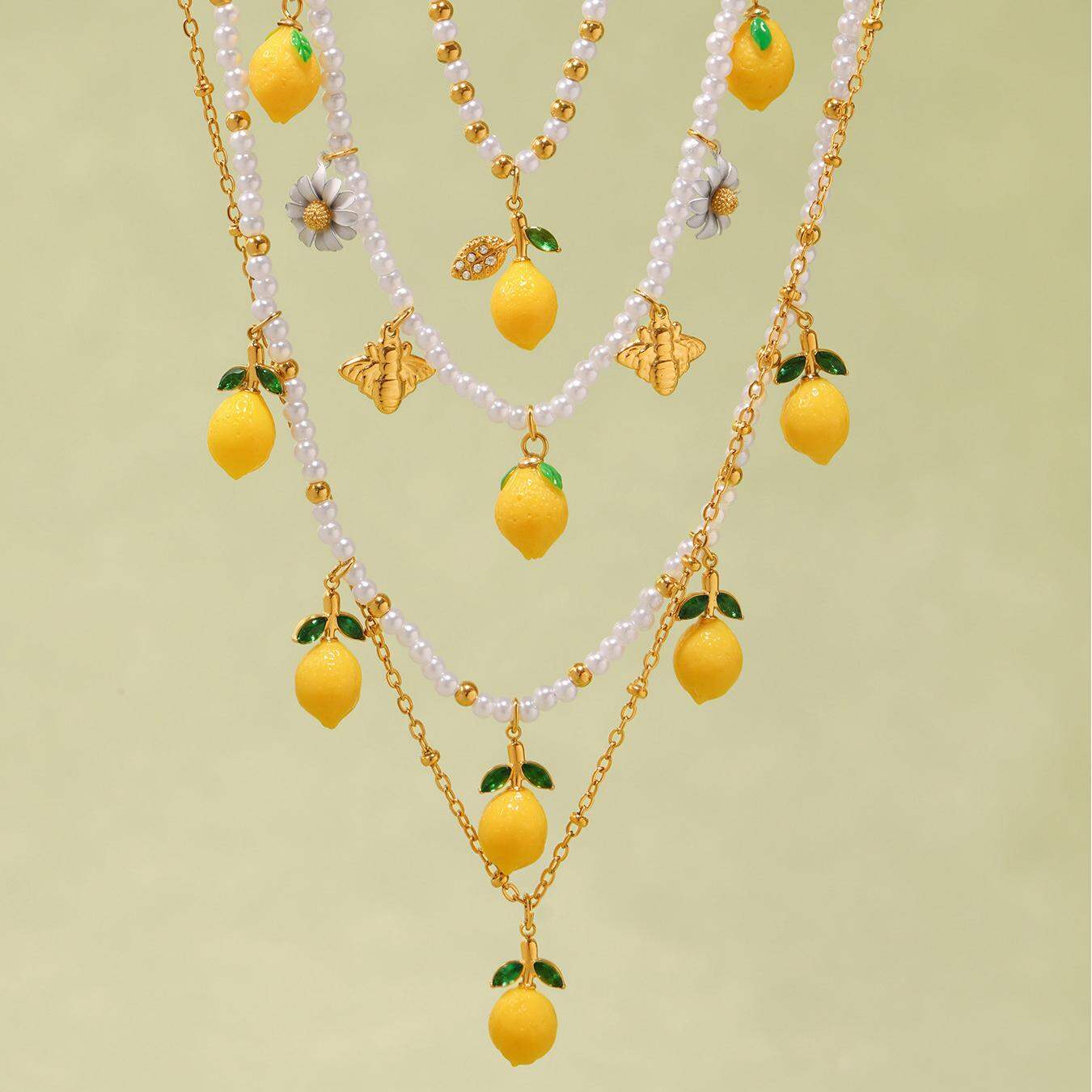 1 pezzo di collana con ciondolo da donna color oro impermeabile in acciaio inossidabile color limone naturale 2