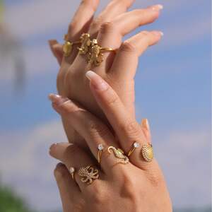 1 pezzo di anello con scritta "Vacance Sea Horse" in acciaio inossidabile, impermeabile, color oro h5 Immagine4