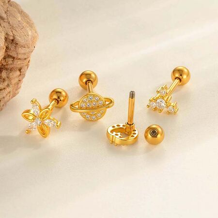 1 stuk bloem koper goud kleur zirkoon piercing oorbel 2