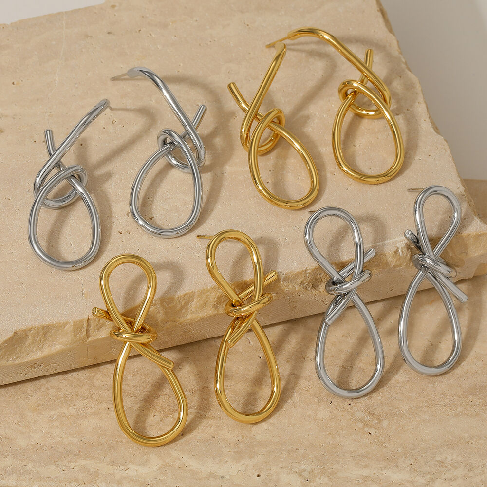 Simple Twist Stainless Steel Waterproof Gold Color Women's Drop Earrings Picture2