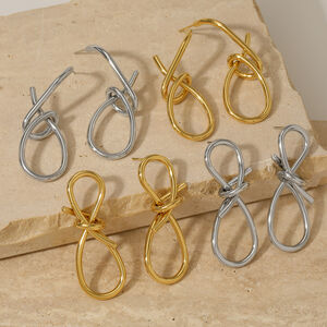 Simple Twist Stainless Steel Waterproof Gold Color Women's Drop Earrings h5 Picture2