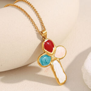 1 Piece Retro Cross Stainless Steel Waterproof Gold Color Pendant Necklace h5 Picture5