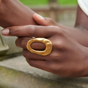 1 Piece Irregular Oval Stainless Steel Waterproof Gold Color Statement Rings h5 Picture3