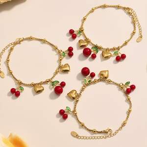 1 Piece Vivid Cherry Stainless Steel Waterproof Gold Color Women's Jewelry Sets h5 Picture6