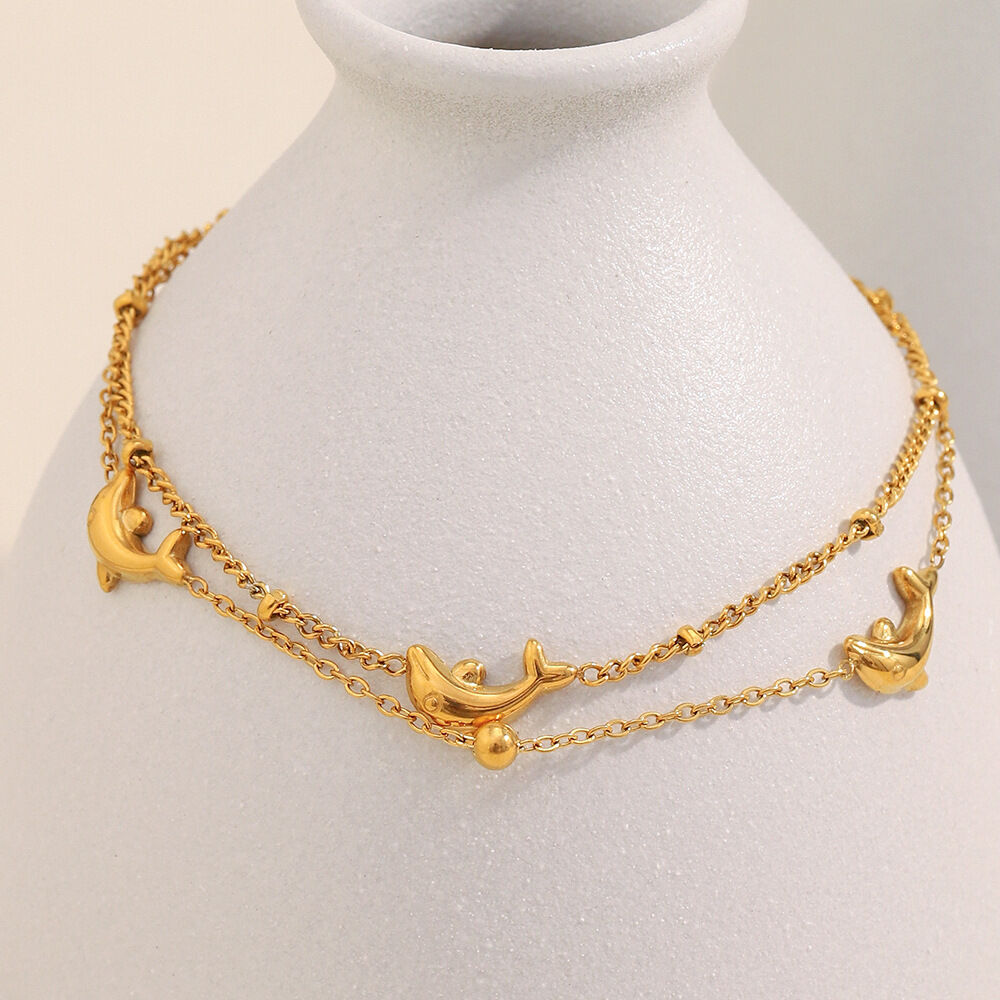 Braccialetti con ciondoli da donna color oro impermeabili in acciaio inossidabile a forma di delfino naturale, 1 pezzo
