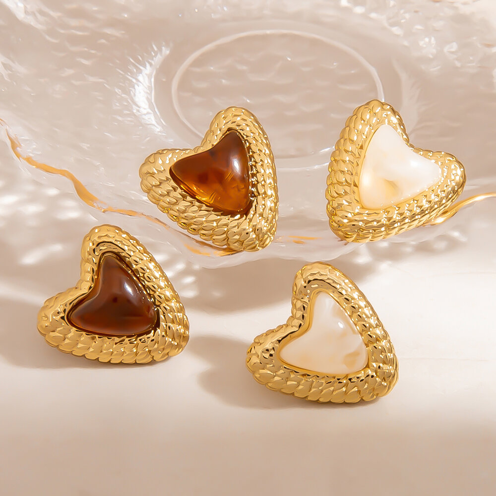1 paio di orecchini a bottone casual da donna in acciaio inossidabile a forma di cuore Immagine3