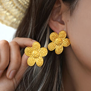1 Pair Simple Daily Flower Stainless Steel Waterproof Gold Color Women's Stud Earrings h5 Picture8