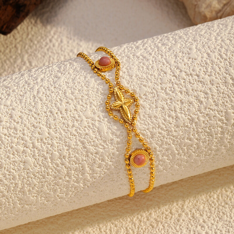 Pulsera con dijes de acero inoxidable, color dorado, resistente al agua, con forma irregular, estilo retro, 1 unidad h5 Imagen4