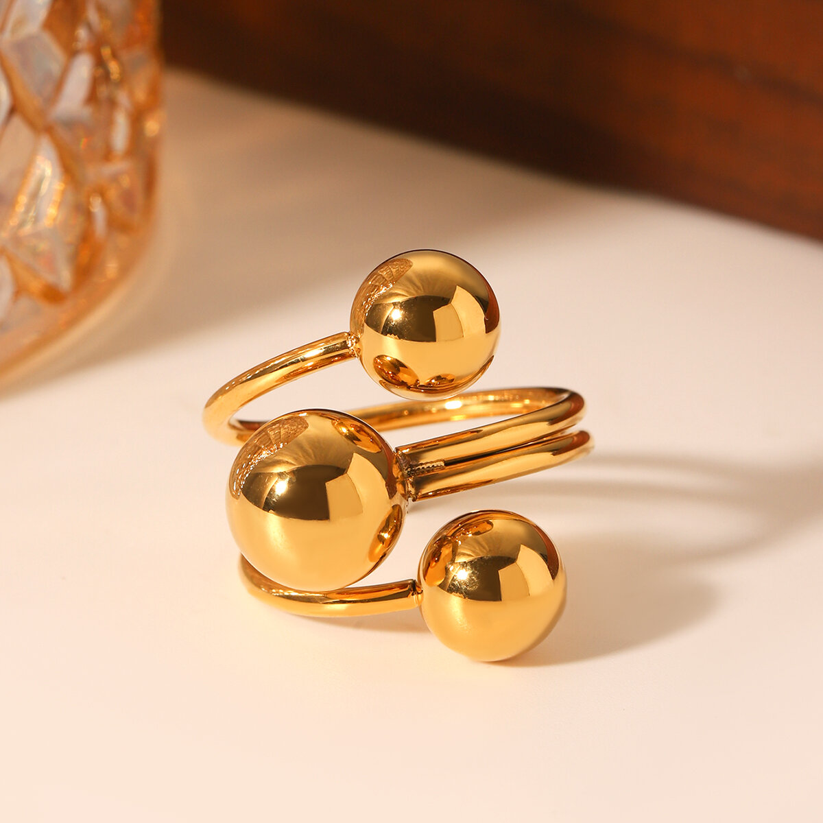 Dagelijkse Patchwork Waterdichte Statement Ringen van roestvrij staal in goudkleur h5 Afbeelding6