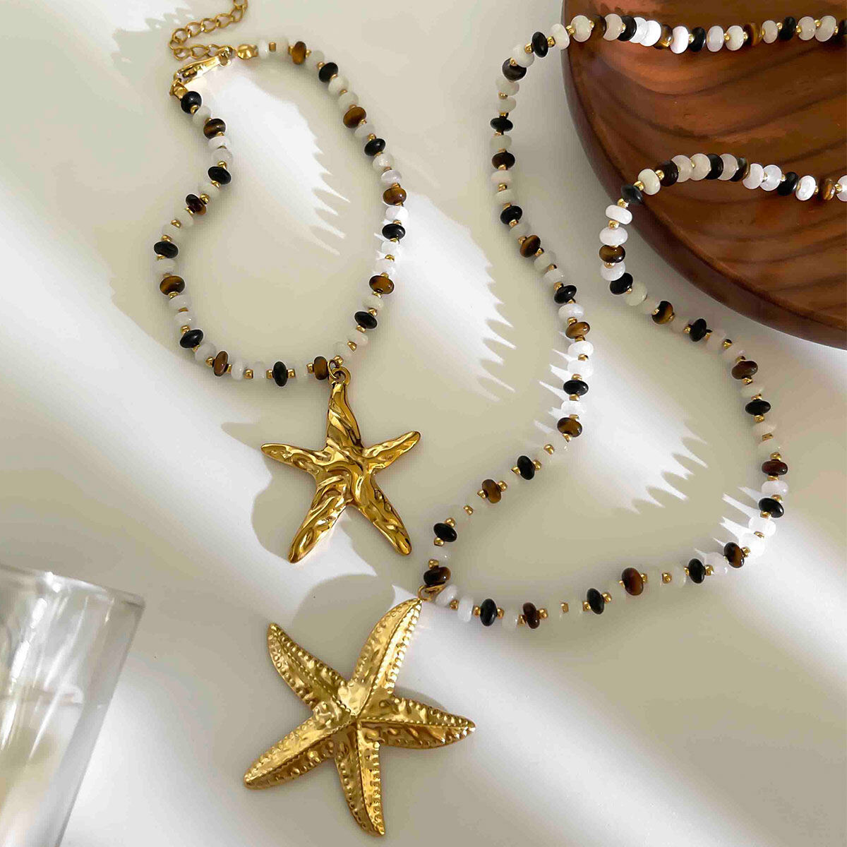 Conjunto de collar de estrella de mar de piedra natural Imagen5