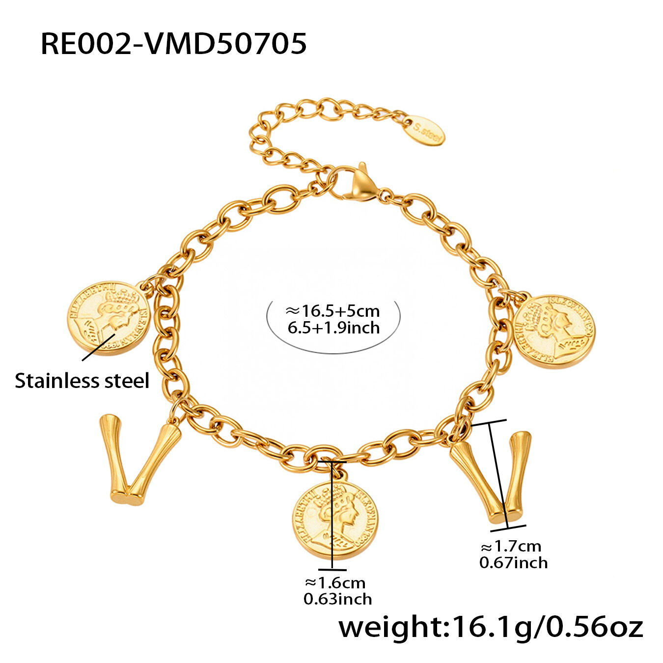RE002-V Bracciale fai da te in oro 16+5cm Immagine22