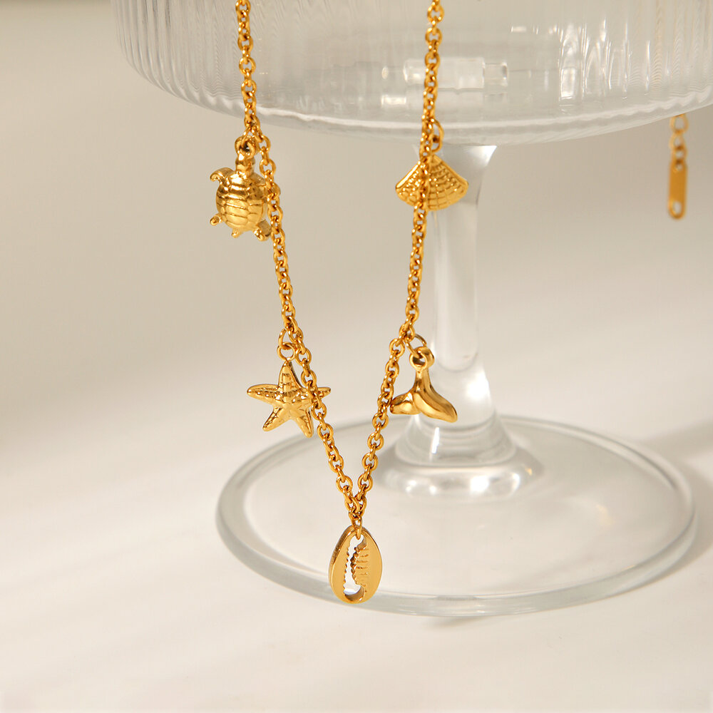 1 Piece Oceanic Turtle Stainless Steel Waterproof Gold Color Women's Pendant Necklaces Picture8