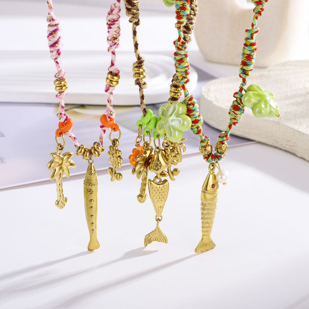 1 Piece Exqusite Fish Stainless Steel Waterproof Gold Color Women's Braided Necklaces Picture3