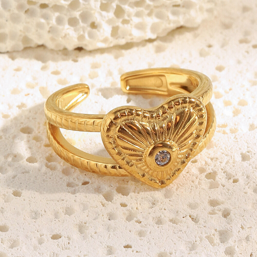 1 Piece Simple Series Casual Heart Stainless Steel Waterproof   Gold Color  Statement Rings