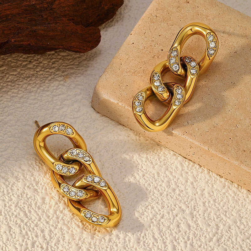 1 par de pendientes colgantes de acero inoxidable de forma irregular, resistentes al agua, de color dorado. h5 Imagen3