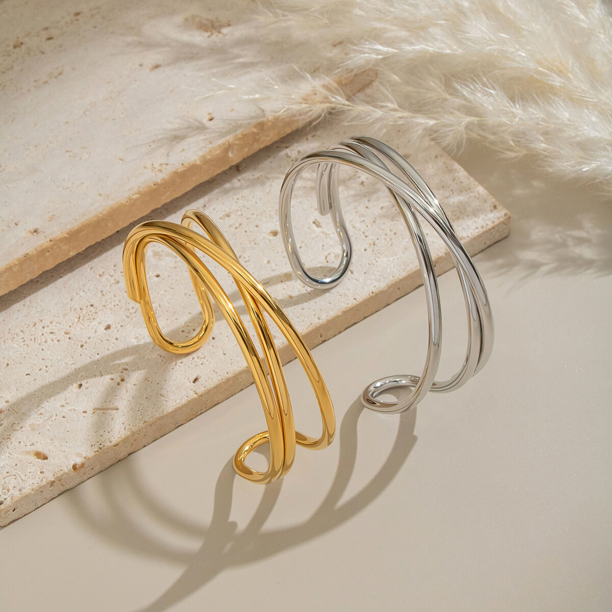 1 Piece Stainless Steel Waterproof Gold Color Cuff Bracelet