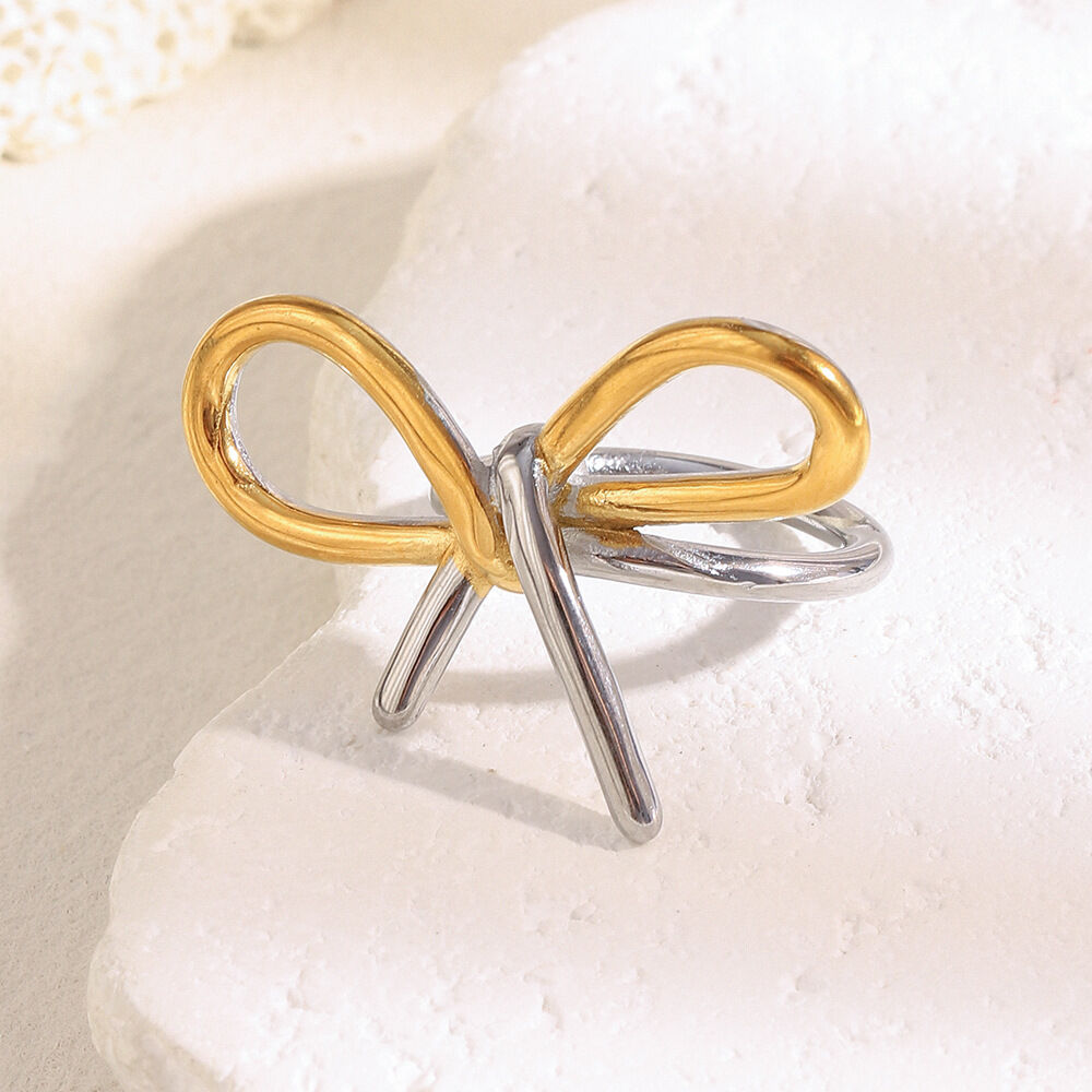 1 Stück Romantische Serie Elegante unregelmäßige Form Edelstahl Wasserdicht Goldfarben Statement-Ringe h5 Bild2