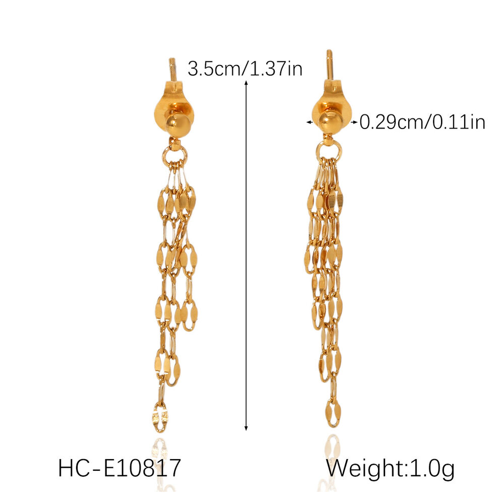 Simple Tassel Stainless Steel Waterproof Gold Color Women's Dangle Earrings h5Picture2