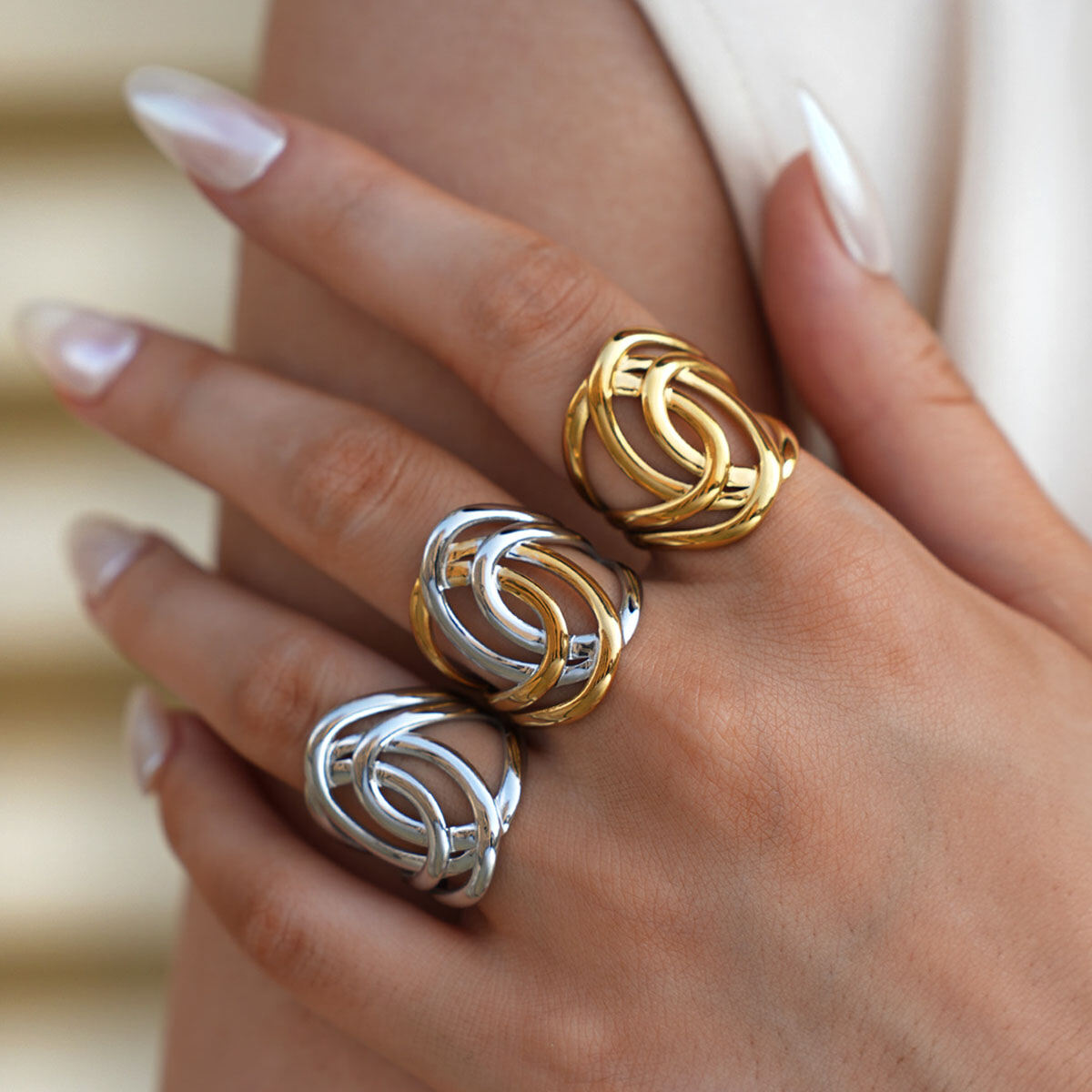 1 Piece Simple  Casual Irregular Shape Stainless Steel Waterproof  Gold Color  Statement Rings