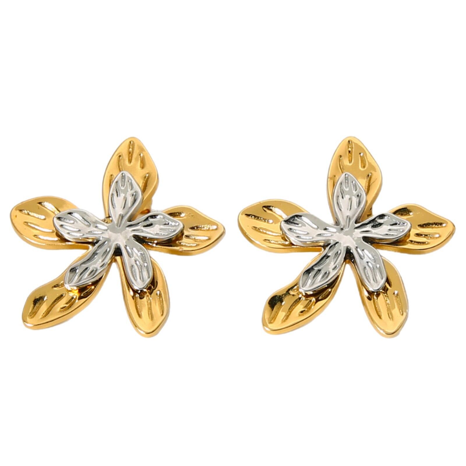 1 paire de boucles d'oreilles puces rétro luxueuses en acier inoxydable imperméables pour femmes, ornées de fleurs. h5 Image5