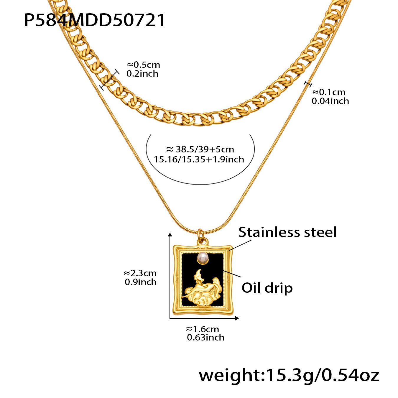 1 Piece Retro Rectangle Stainless Steel Waterproof Gold Color Women's Layered Necklaces h5 Picture2