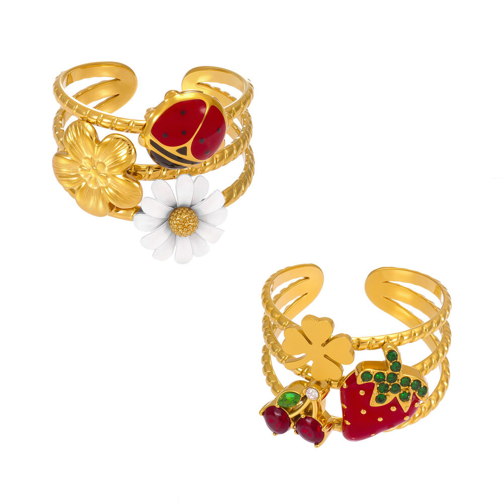 1 Piece Vivid Insect Stainless Steel Waterproof Gold Color Zircon Statement Rings h5Picture6