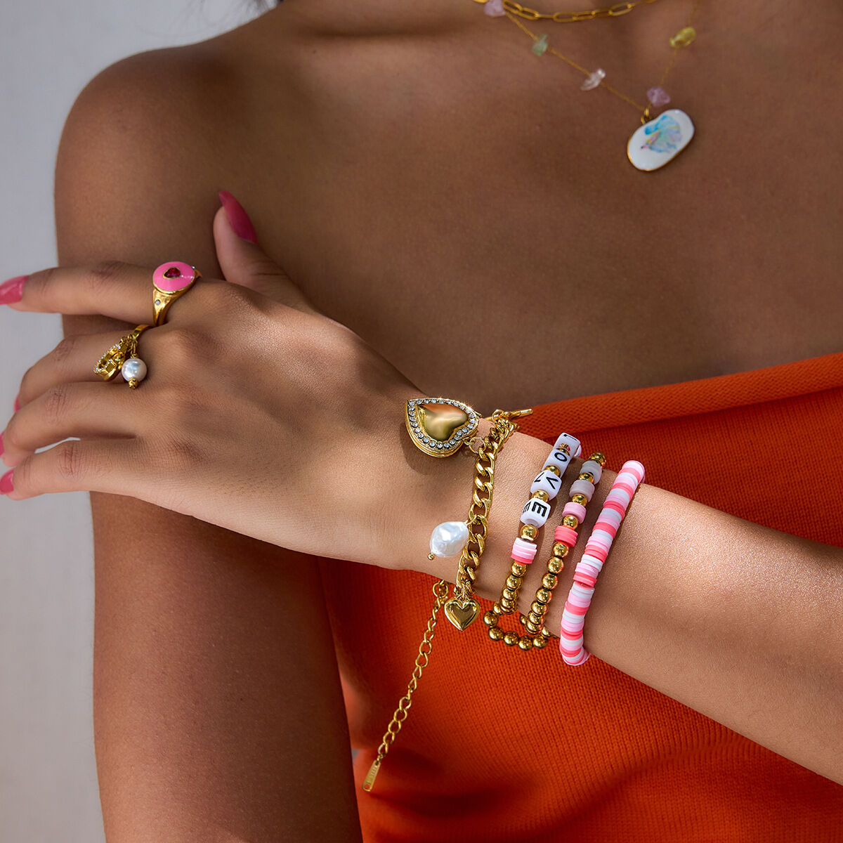 1 Piece Sweet Beads Polymer Clay Stainless Steel Waterproof Women's Beaded Bracelets Picture4