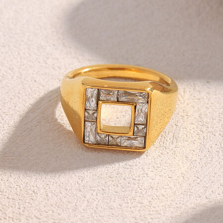 1 Piece Luxurious Series Daily Rectangular Stainless Steel Waterproof Gold Color Statement Rings