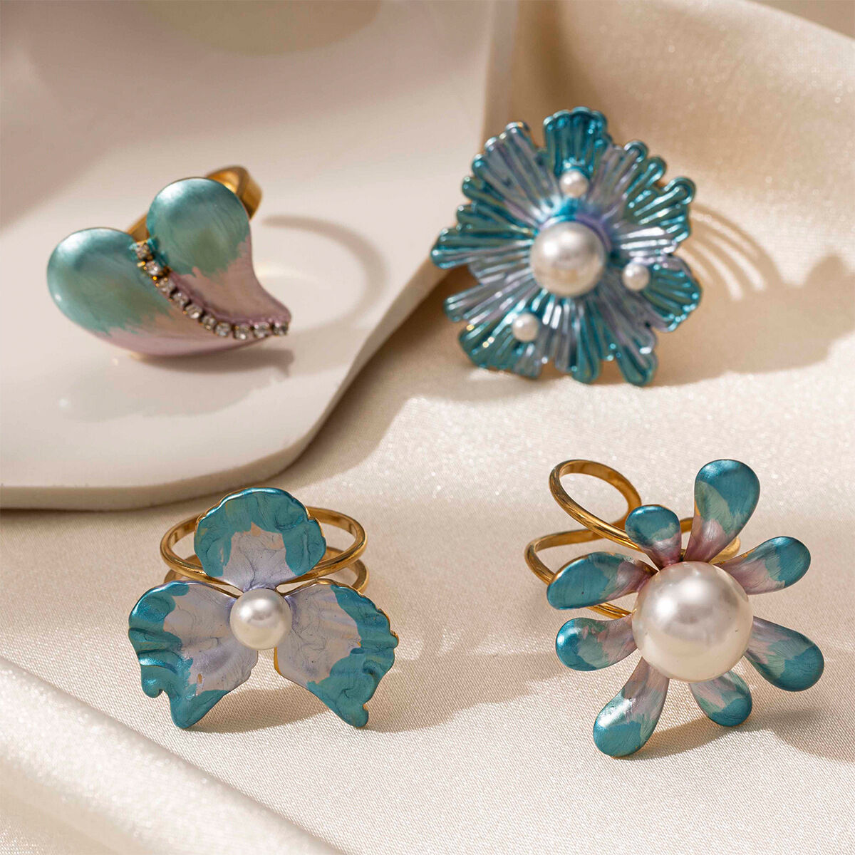 1 Piece Romantic Flower Stainless Steel Waterproof Statement Ring 2