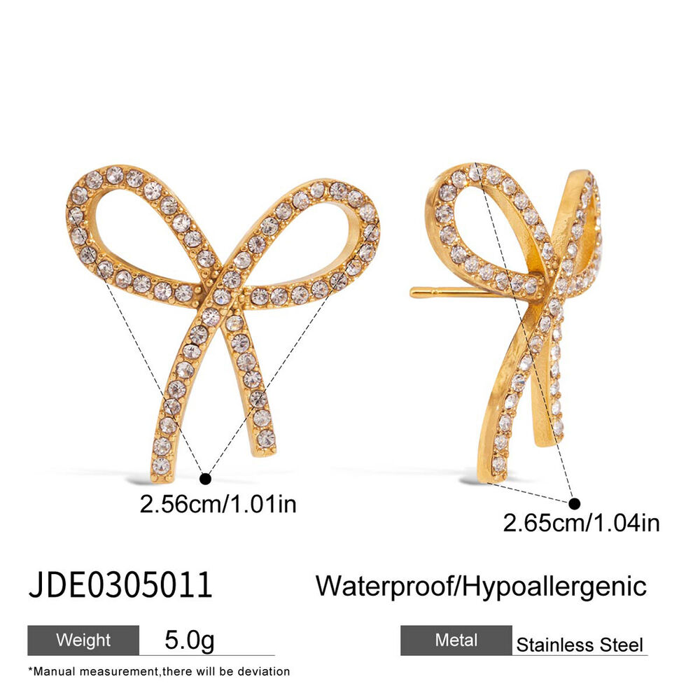 1 Pair Shinning Series Bow Knot Stainless Steel Waterproof Gold Color Women's Stud Earrings h5Picture2