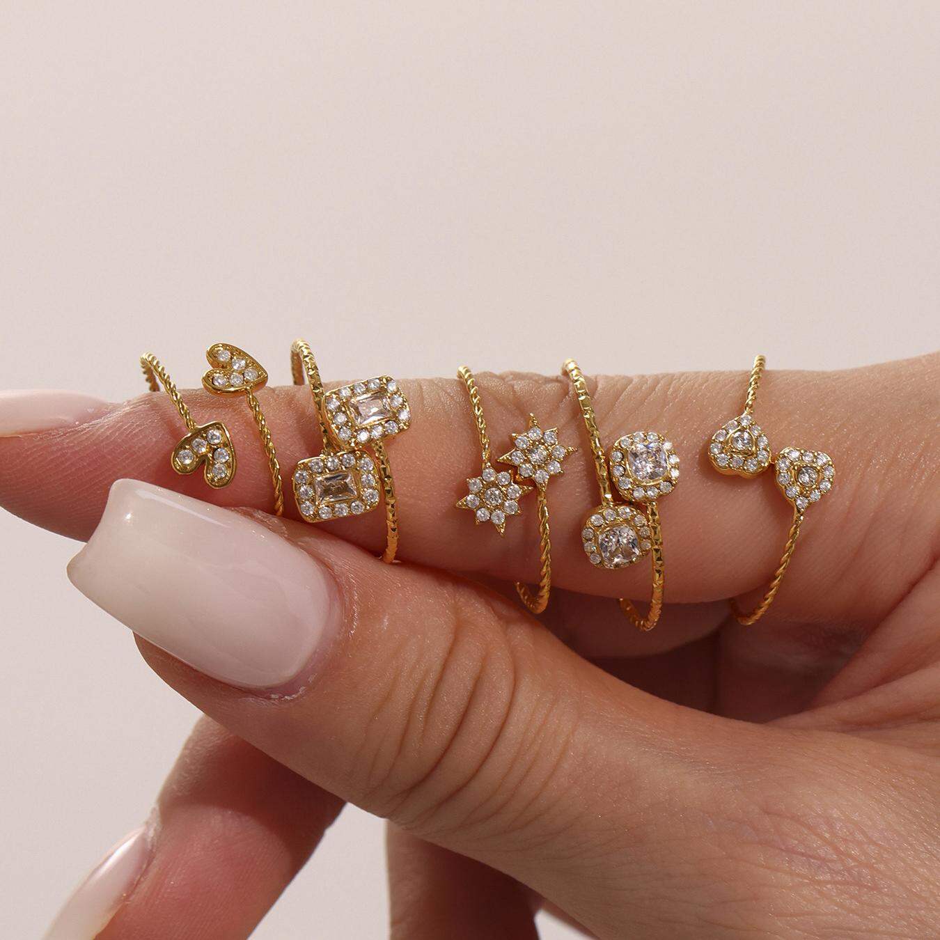 1 Piece Luxurious Heart Stainless Steel Waterproof Gold Color Women's Gemstone Rings h5 Picture7