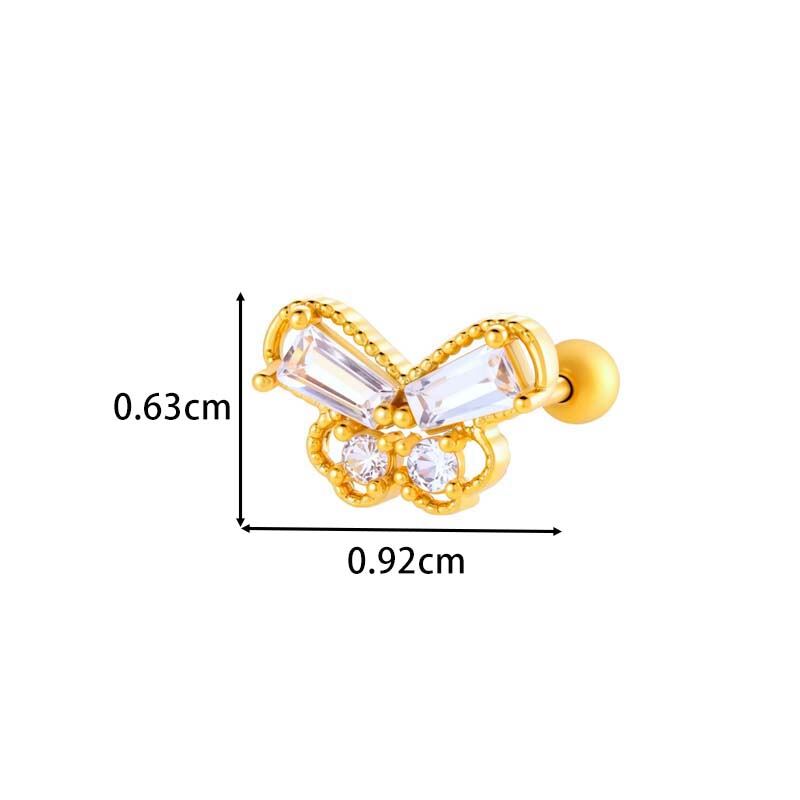 1 Adet Kelebek Bakır Altın Rengi Zirkonyum Piercing Küpe h5Resim2