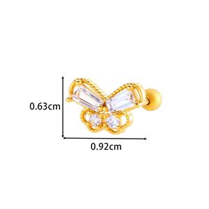 1 Adet Kelebek Bakır Altın Rengi Zirkonyum Piercing Küpe h5 Resim2