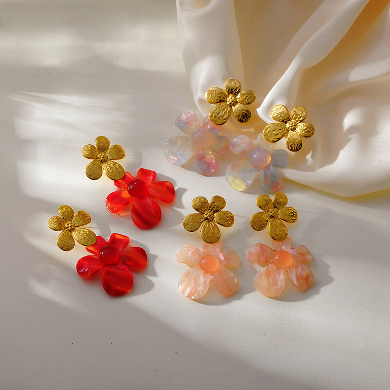 1 par de pendientes colgantes de acetato de imitación con forma de flor, serie romántica