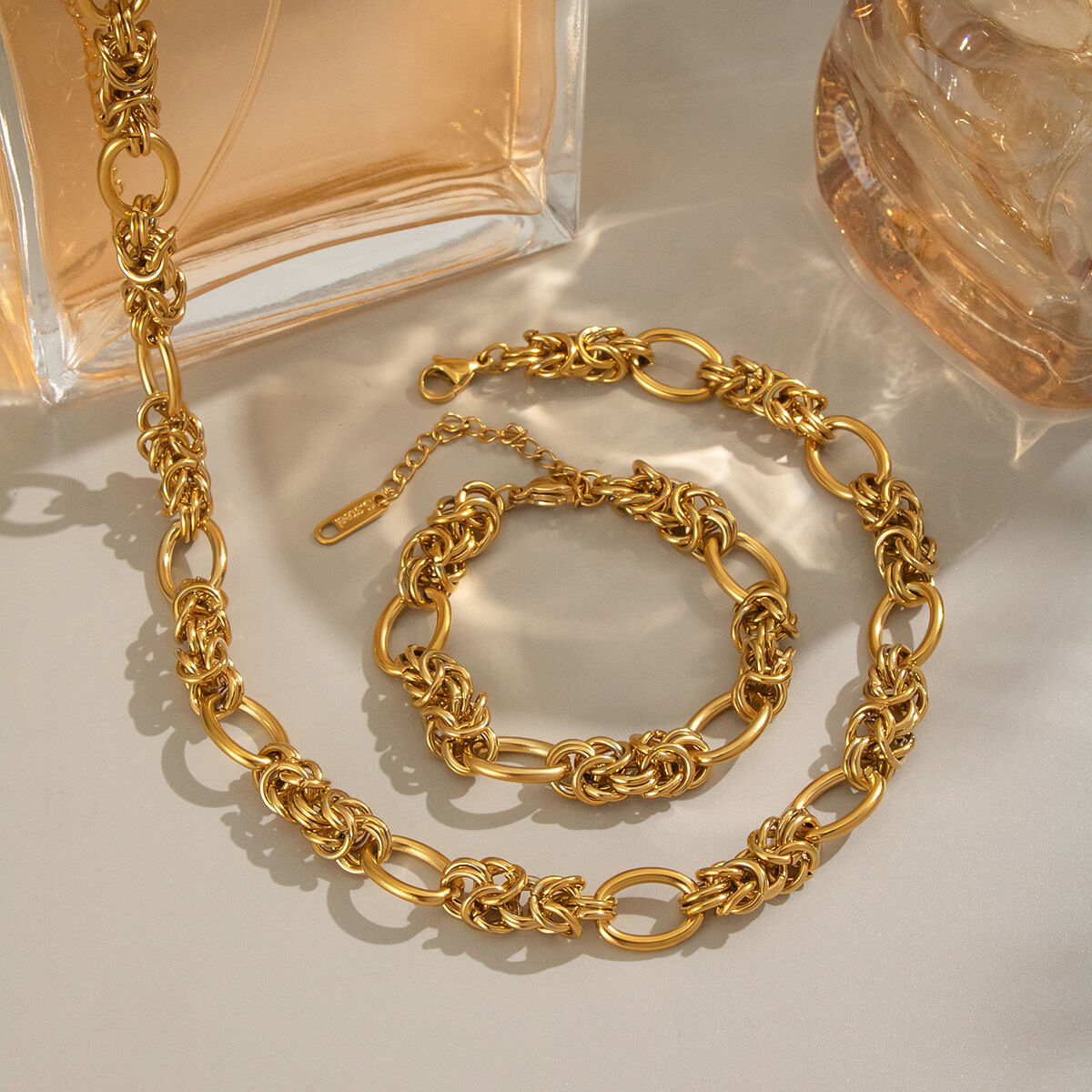 Chain Stainless Steel Waterproof Gold Color Necklace Set