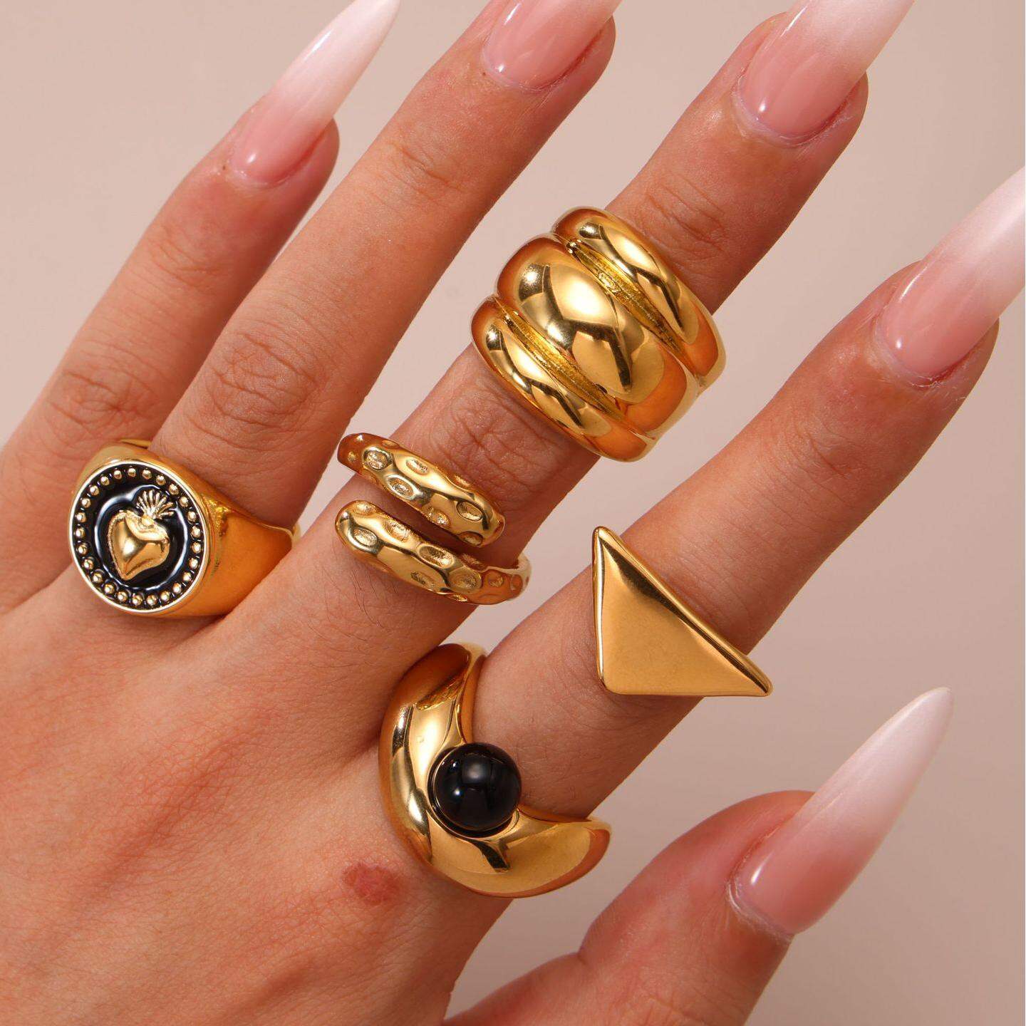 1 Piece Classic Irregular Shape Stainless Steel Waterproof Gold Color Statement Rings