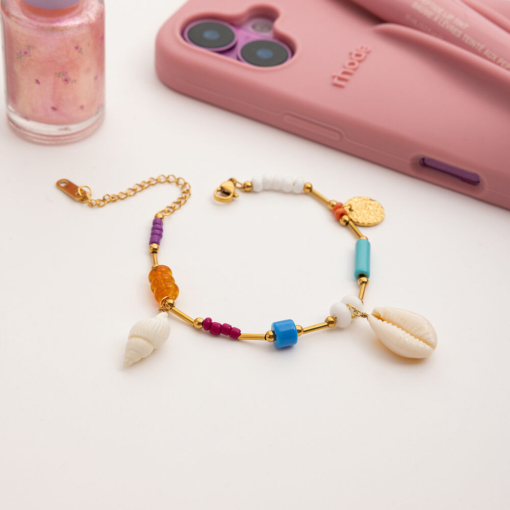 Bracelet à breloques pour femme, en acier inoxydable, couleur or, motif coquillage océanique (1 pièce). h5Image8