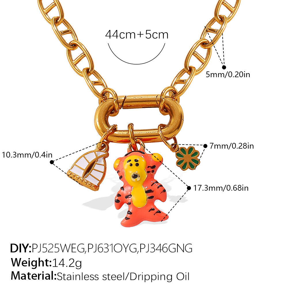 Collier pendentif à monter soi-même, en acier inoxydable doré, couleur animal, 1 pièce