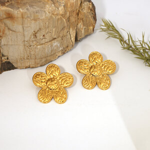1 Pair Simple Daily Flower Stainless Steel Waterproof Gold Color Women's Stud Earrings h5 Picture4