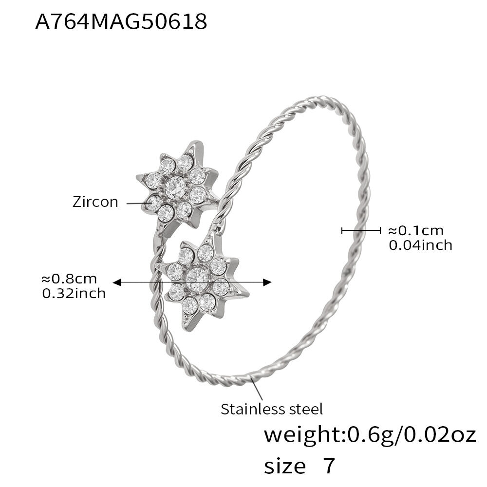 A764-Steel 5A Zircon Star Ring/No.7 Picture6