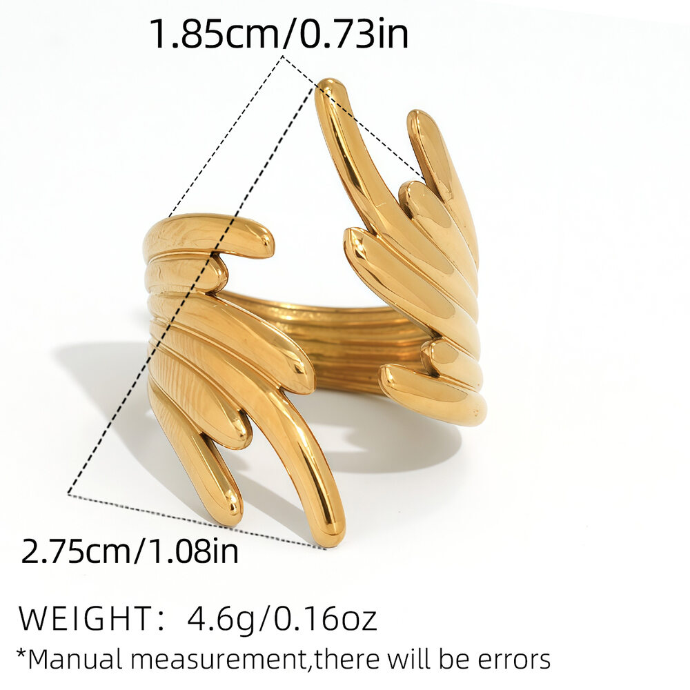1 Piece Casual Wings Stainless Steel Waterproof Gold Color Statement Rings h5Picture2