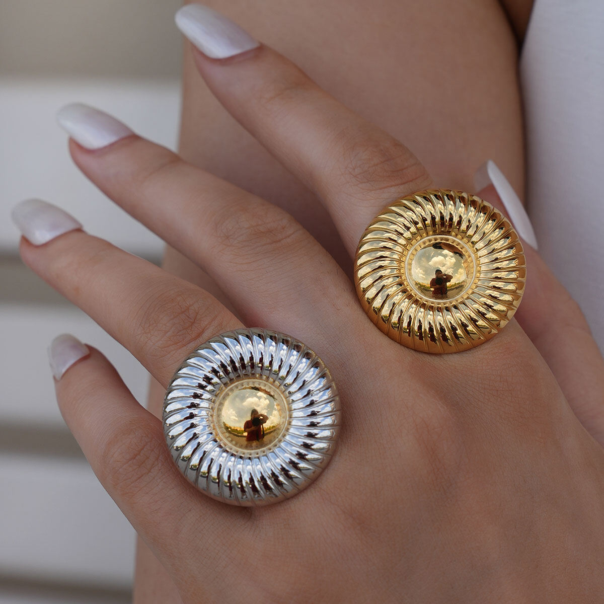 Anelli minimalisti color oro impermeabili in acciaio inossidabile con cerchio casual, serie semplice, 1 pezzo h5 Immagine7