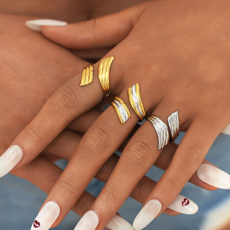 1 Pair Simple Series Daily Strip Stainless Steel Waterproof Gold Color Minimalist Rings 2
