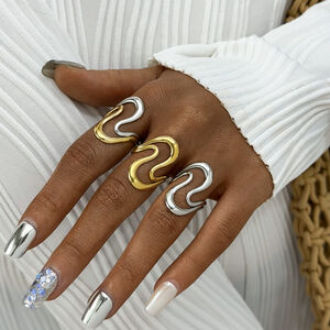 1 Piece Simple Irregular Shape Stainless Steel Waterproof Gold Color Statement Rings h5 Picture5