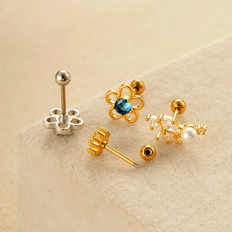 1 stuk bloem koper goud kleur zirkoon piercing oorbel Afbeelding3