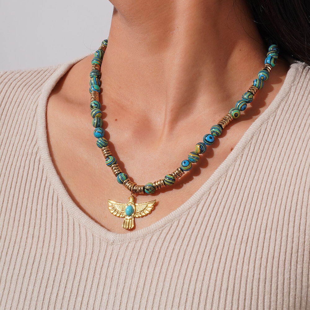 1 Piece Classic Eagle Natural Stones Gold Color Women's Beaded Necklaces Picture4