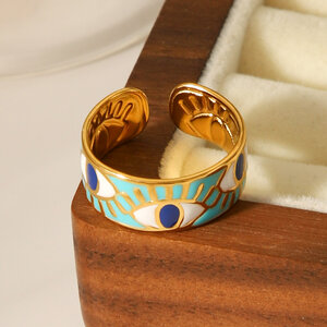 1 Piece Simple Daily Mixed Color Stainless Steel Waterproof Gold Color Statement Rings h5 Picture6