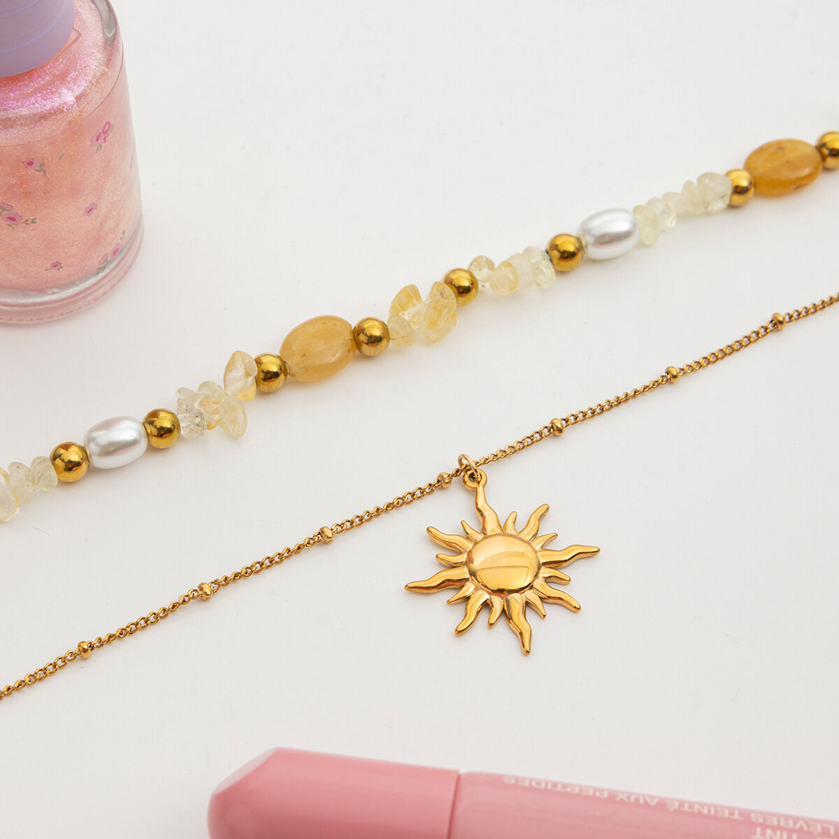 1 Stück Bohemian Sun Edelstahl wasserdichte goldfarbene Damen-Mehrlagenhalskette h5Bild8