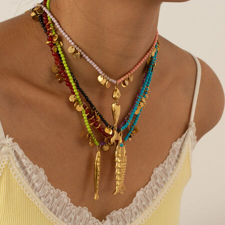1 Piece Vivid Fish Stainless Steel Waterproof Gold Color Women's Beaded Necklaces 2